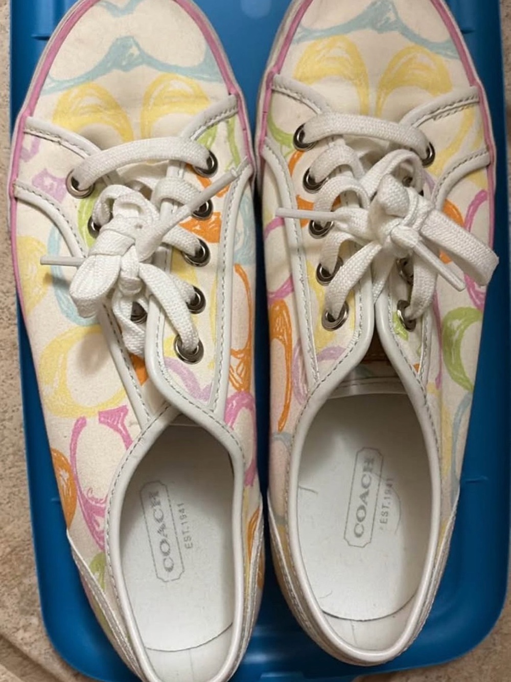 Coach Canvas Pastel Multicolor Shoes White Logo Size 7 Women’s